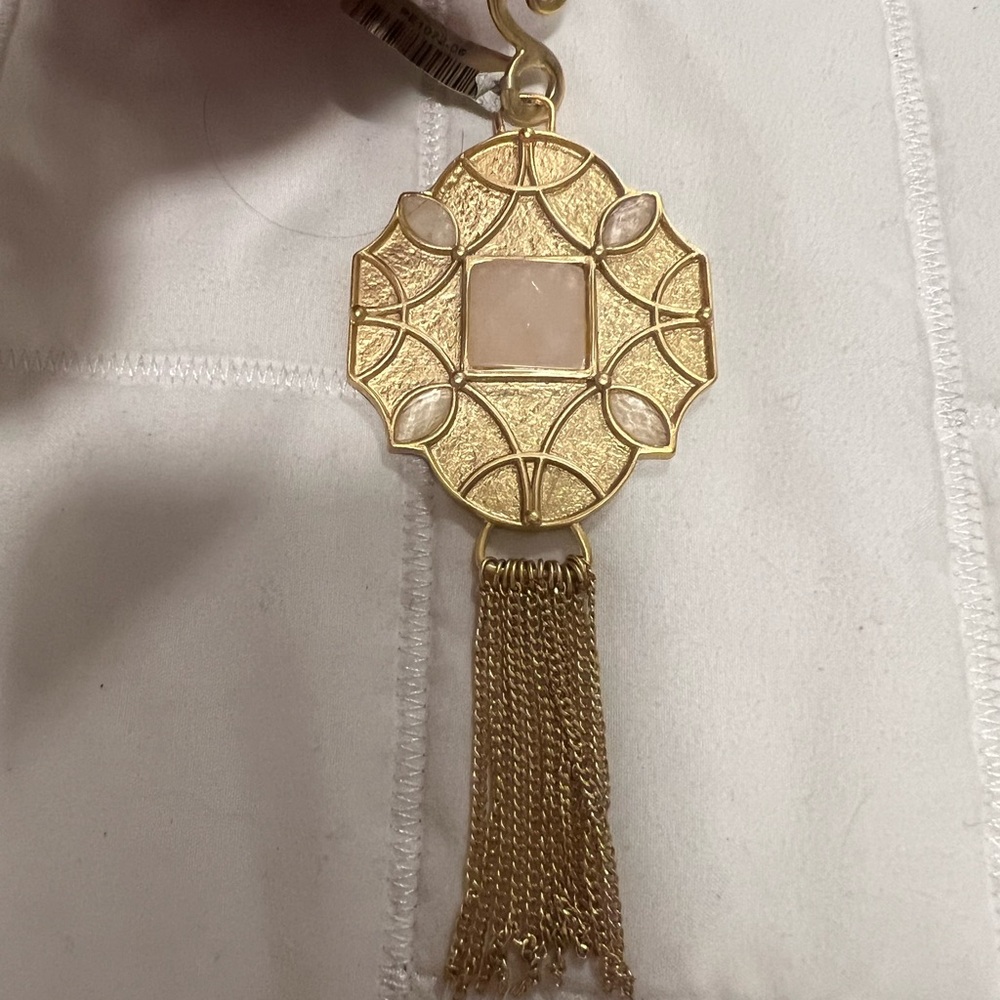 Gold and Pink Geometric Tassel Necklace